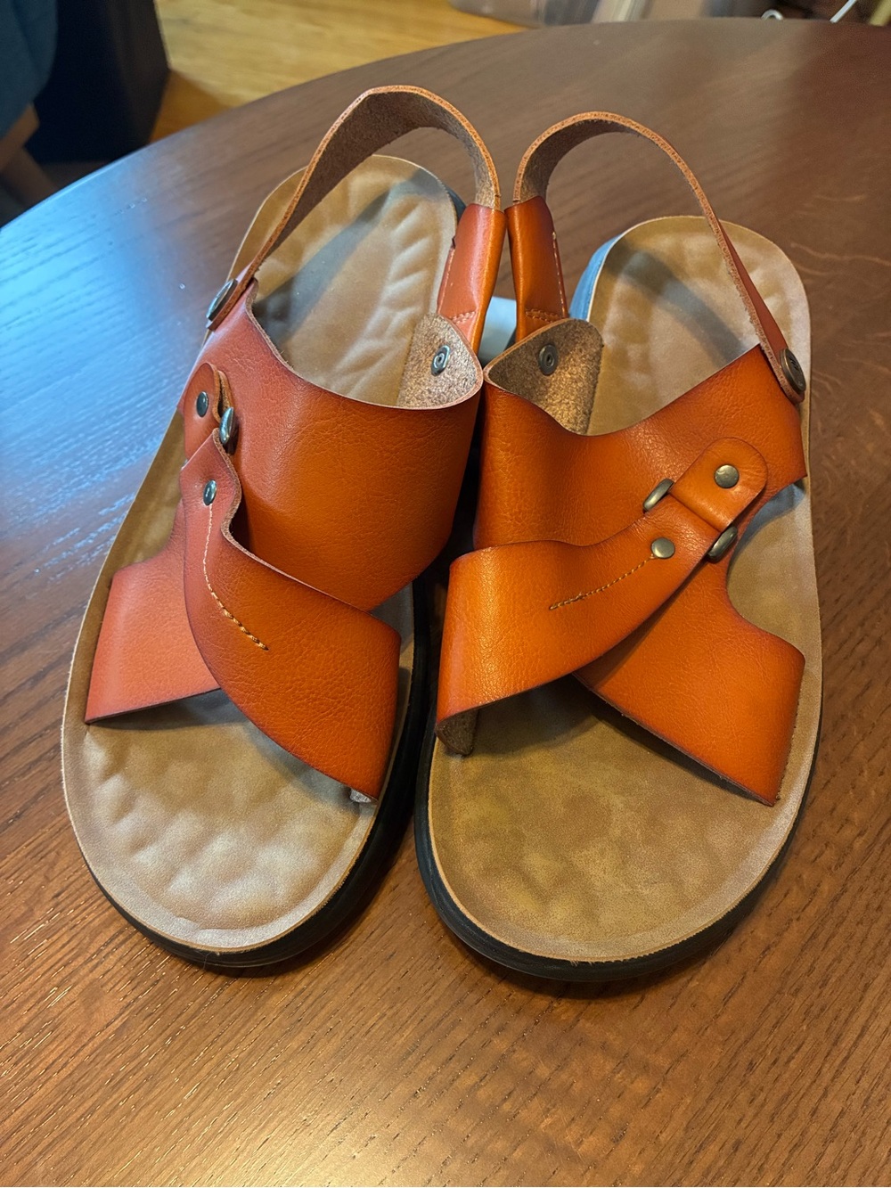 Amazon Orange Leather Cross-Strap Slingback Sandals